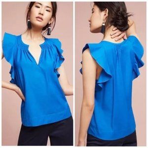 Anthropologie HD in Paris Blue Ruffle Sleeve Top